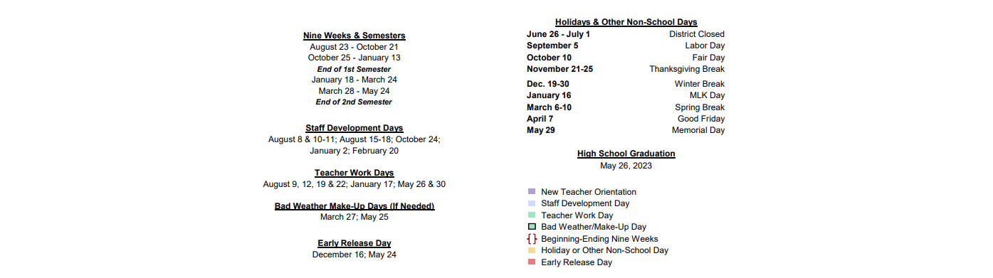 District School Academic Calendar Key for Melissa High School