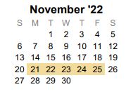 District School Academic Calendar for Melissa Middle School for November 2022