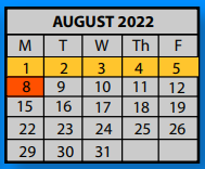 District School Academic Calendar for Wooddale High School for August 2022