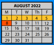 District School Academic Calendar for Evans Elementary School for August 2022