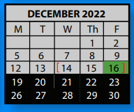 District School Academic Calendar for Cherokee Elementary School for December 2022