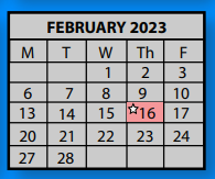 District School Academic Calendar for Kingsbury Elementary School for February 2023
