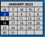 District School Academic Calendar for Ida B Wells Academy for January 2023