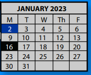 District School Academic Calendar for Hickory Ridge Elementary School for January 2023
