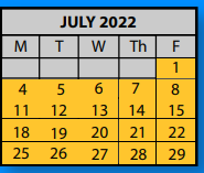District School Academic Calendar for Longview Middle School for July 2022