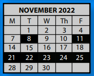 District School Academic Calendar for Shady Grove Elementary School for November 2022