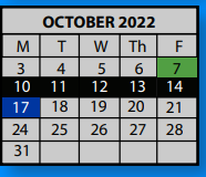 District School Academic Calendar for Snowden School for October 2022