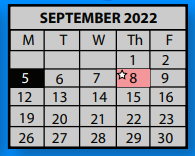 District School Academic Calendar for Downtown Elementary School for September 2022