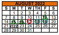 District School Academic Calendar for John F Kennedy Elementary for August 2022