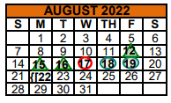 District School Academic Calendar for Travis El for August 2022