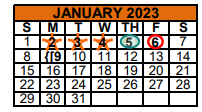 District School Academic Calendar for Jjaep-southwest Key Program for January 2023