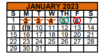 District School Academic Calendar for Travis El for January 2023