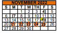 District School Academic Calendar for Jjaep-southwest Key Program for November 2022