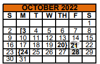 District School Academic Calendar for Jjaep-southwest Key Program for October 2022
