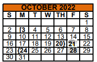 District School Academic Calendar for Travis El for October 2022