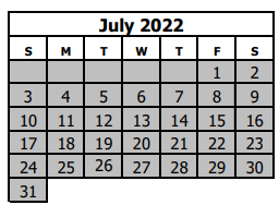 District School Academic Calendar for Shelledy Elementary School for July 2022