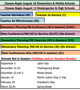 District School Academic Calendar Legend for Mesa View Elementary School