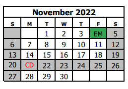 District School Academic Calendar for Mount Garfield Middle School for November 2022