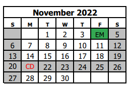 District School Academic Calendar for Independence Academy for November 2022