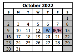 District School Academic Calendar for Shelledy Elementary School for October 2022