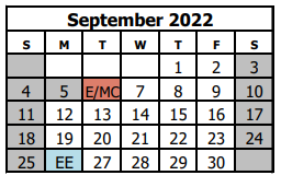 District School Academic Calendar for Broadway Elementary School for September 2022
