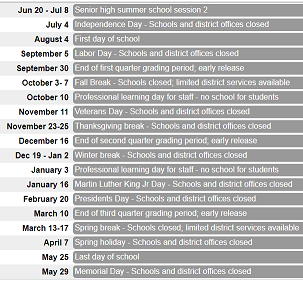 District School Academic Calendar Legend for Hendrix Junior High School
