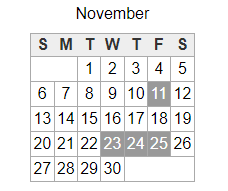 District School Academic Calendar for Patterson Elementary for November 2022