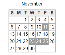 District School Academic Calendar for Stapley Junior High School for November 2022