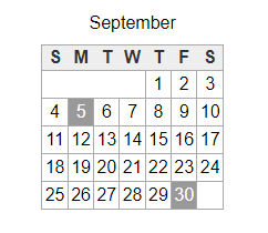 District School Academic Calendar for Sousa Elementary School for September 2022
