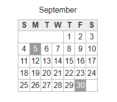 District School Academic Calendar for Early Education Center for September 2022