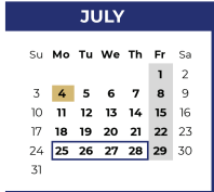District School Academic Calendar for P A S S Learning Ctr for July 2022