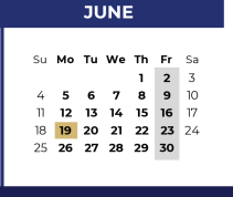 District School Academic Calendar for New Middle School for June 2023