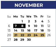 District School Academic Calendar for P A S S Learning Ctr for November 2022
