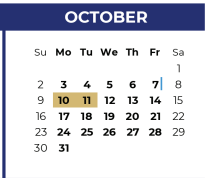 District School Academic Calendar for P A S S Learning Ctr for October 2022