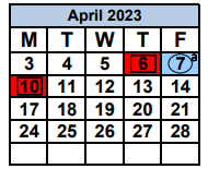District School Academic Calendar for Sandor Wiener School Of Opportunity for April 2023