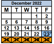 District School Academic Calendar for Primary Learning Center C for December 2022