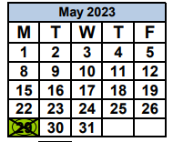 District School Academic Calendar for Juvenile Justice Center Alt Ed for May 2023