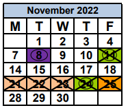 District School Academic Calendar for Joe Hall Elementary School for November 2022