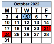 District School Academic Calendar for Cope Center North Alternative Education for October 2022