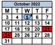 District School Academic Calendar for Parkview Elementary School for October 2022