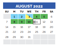 District School Academic Calendar for Irvin Elementary for August 2022