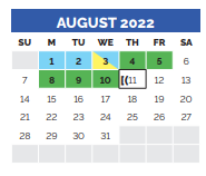 District School Academic Calendar for New Elementary for August 2022