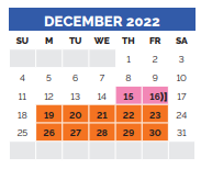 District School Academic Calendar for T E Baxter Elementary for December 2022