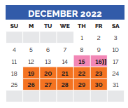 District School Academic Calendar for New Elementary for December 2022