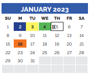 District School Academic Calendar for New Elementary for January 2023