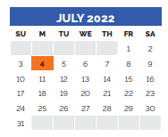 District School Academic Calendar for J A Vitovsky Elementary for July 2022