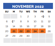 District School Academic Calendar for Irvin Elementary for November 2022