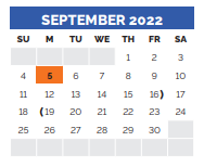 District School Academic Calendar for Irvin Elementary for September 2022