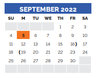 District School Academic Calendar for New Elementary for September 2022