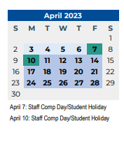 District School Academic Calendar for Speegleville Elementary for April 2023